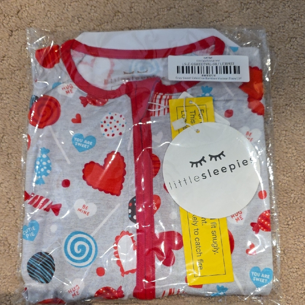 Little Sleepies Valentine Zippy NWT Red and Blue Candy Heart Pajama